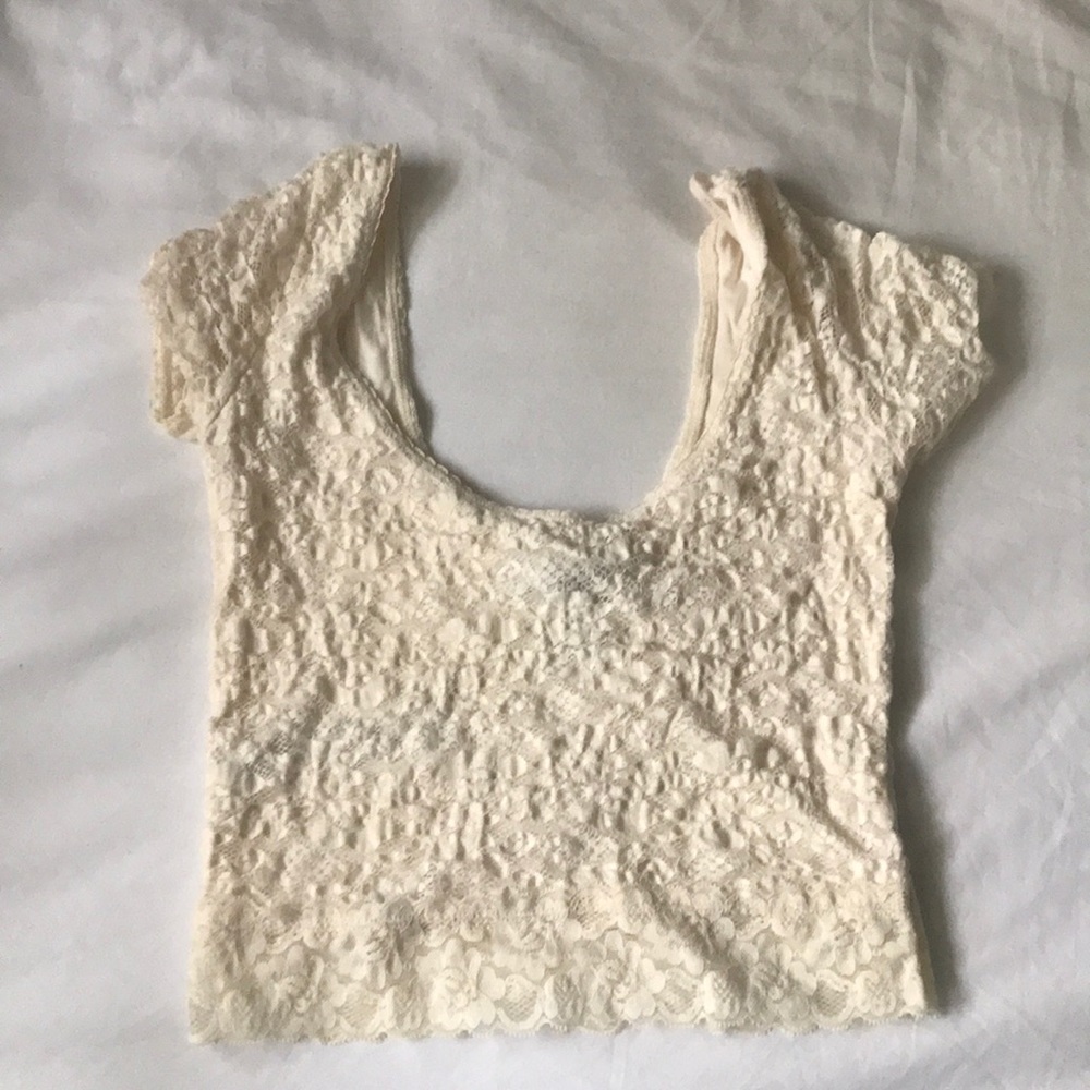 Ivory lace crop tee